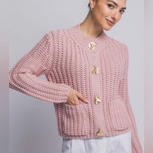 #276 Pink Knit Sweater with Gold Buttons
